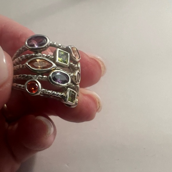 Jewelry - Sterling Silver Multiple Semi Precious Stone Wide Band Ring